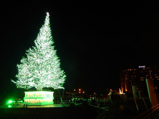 イツミネーションされた大きなクリスマスツリー
